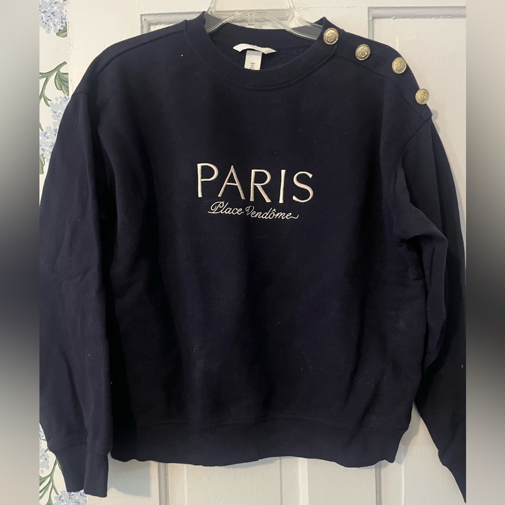 H&M Navy Paris Sweatshirt with Gold Buttons
